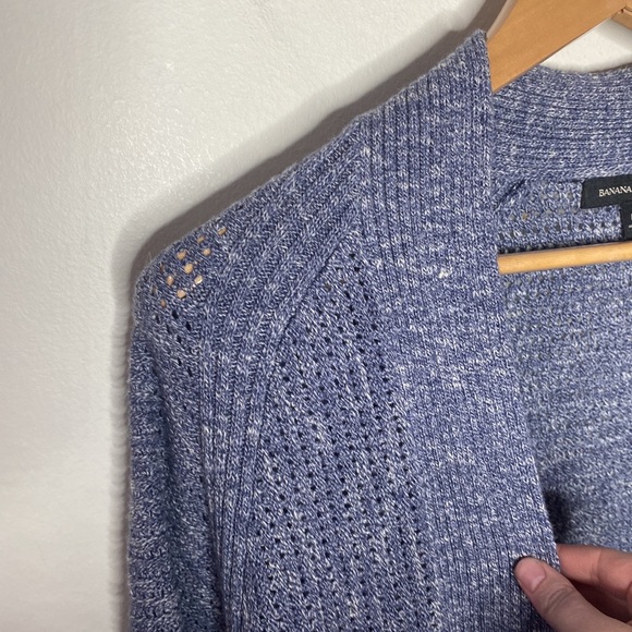 Banana Republic East West Easy Navy open knit ribbed edge cardigan size M - Picture 4 of 11